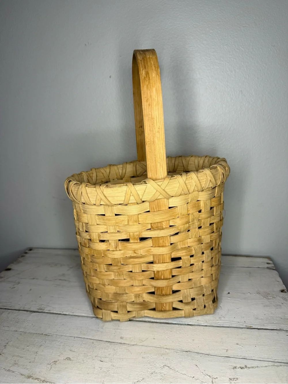 Vintage HandMade Split Wood Woven Wine Carrier Basket For 2 Wine Bottles Sturdy